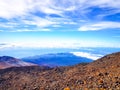 Trail at the top of the Teide with view of the caldera and the island of Tenerife