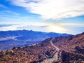 Trail at the top of the Teide with view of the caldera and the island of Tenerife