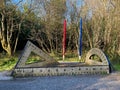 Giant wooden Trigonometry set sculpture at The Land of the Giants, Clare Lake, Claremorris Royalty Free Stock Photo