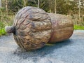 Giant wooden acorn sculpture at The Land of the Giants, Clare Lake, Claremorris