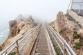 Trail through white fog to Point Reyes at Pacific coast