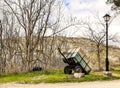 Trailer abandoned in the coutryside and next to a streetlight