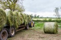 Trailer loaded with hay bales