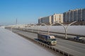 Trailer on a new highway in SaintPetersburg Royalty Free Stock Photo