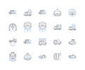 Trailer line icons collection. Utility, Haul, Cargo, Transport, Hitch, Towing, Mobile vector and linear illustration