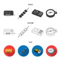 Trailer, shish kebab, matches, compass. Camping set collection icons in black,flat,outline style vector symbol stock Royalty Free Stock Photo