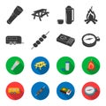 Trailer, shish kebab, matches, compass. Camping set collection icons in black,flet style vector symbol stock Royalty Free Stock Photo