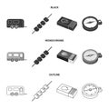 Trailer, shish kebab, matches, compass. Camping set collection icons in black,monochrome,outline style vector symbol