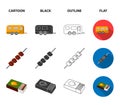 Trailer, shish kebab, matches, compass. Camping set collection icons in cartoon,black,outline,flat style vector symbol