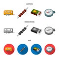 Trailer, shish kebab, matches, compass. Camping set collection icons in cartoon,flat,monochrome style vector symbol