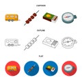 Trailer, shish kebab, matches, compass. Camping set collection icons in cartoon,outline,flat style vector symbol stock