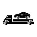 Trailer - transportation - car service - car delivery icon, vector illustration, black sign on isolated background