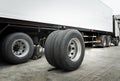 Trailer truck maintenace and repairing. truck spare wheels tyre waiting for to change. Royalty Free Stock Photo