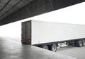 Trailer Truck Parked Loading at Dock Warehouse. Cargo Shipment. Industry Freight Truck Transportation. Shipping Warehouse Logistic Royalty Free Stock Photo