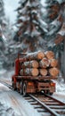 Truck Carrying Logs on Snowy Road Royalty Free Stock Photo