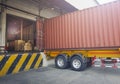 Trailer Trucks with Cargo Container Loading at Dock Warehouse. Shipment. Packaging Boxes Supply Chain. Distribution Warehouse. Royalty Free Stock Photo