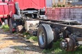 Trailer with wheels removed on a city street, Alanya, April 2021