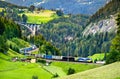 Trailers crossing the Alps by rail in Austria Royalty Free Stock Photo