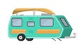 Trailers or family RV camping caravan. Tourist bus and tent for outdoor recreation and travel. Mobile home truck. Suv