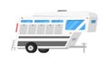 Trailers or family RV camping caravan. Tourist bus and tent for outdoor recreation and travel. Mobile home truck. Suv