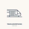 Train advertising flat line icon. Outdoor marketing sign. Thin linear logo for transit ads