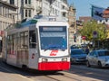 Train of the Appenzeller Bahnen in the historic part of the city of St. Gallen Royalty Free Stock Photo