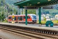 Train approaching the train station at Decin