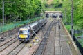 Train approaching Waverley station in Edinburgh, Scotland Royalty Free Stock Photo