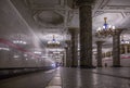 Train arrival on Avtovo metro station in Saint Petersburg Royalty Free Stock Photo