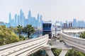 Train arrives at the Atlantis monorail station on the Palm Jumeirah in Dubai. Royalty Free Stock Photo