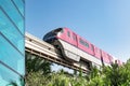 Train arrives at the Atlantis monorail station on the Palm Jumeirah in Dubai. Royalty Free Stock Photo