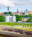 Train  Tallin Old Town skyline Royalty Free Stock Photo