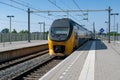 Train arriving at central station Lelystad, the Netherlands