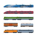 Train as Rail Freight and Passenger Transport Service Vector Set