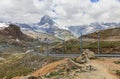 train on the background of the Matterhorn mountain in the Swiss Alps Royalty Free Stock Photo