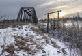 Train Bridge and Power Line in Winter Royalty Free Stock Photo