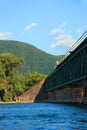 Train bridge, river, mountain
