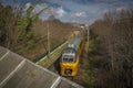 Train from bridge in spring sunny day in Bergen op Zoom Netherlands 03 04 2024