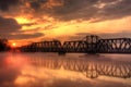 Train Bridge at Sunset