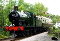 Green Steam engine train at Buckfastleigh Station, Devon England 