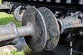 Train buffers on disused carriage Wallasey Wirral August 2019 Royalty Free Stock Photo