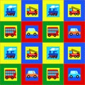 Train, Bus, Car and Fire truck children seamless pattern