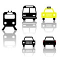 Train bus car and taxi silhouettes Royalty Free Stock Photo