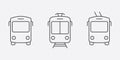 Train, Bus, Tram, Trolleybus Line Icon Set. City Travel Transport Pictogram. Traffic Road Outline Sign. Public