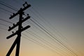 Train cable pillar at twilight