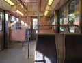 Interior view of an empty train car in Athens, Greece. Royalty Free Stock Photo