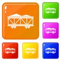 Train cargo wagon icons set vector color