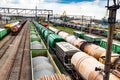 Train carriages for the transportation of goods on railways Royalty Free Stock Photo