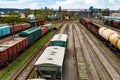 Train carriages for the transportation of goods on railways Royalty Free Stock Photo