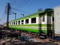 Train cars on railway track against sky Royalty Free Stock Photo